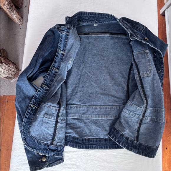 Women’s Vintage Jessica Mandarin Collar Military Style Brass Tone Buttons Denim - Picture 15 of 15